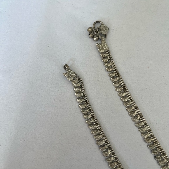 Silver Ankle Bracelets, a pair, loop closure with bells - Picture 3 of 7